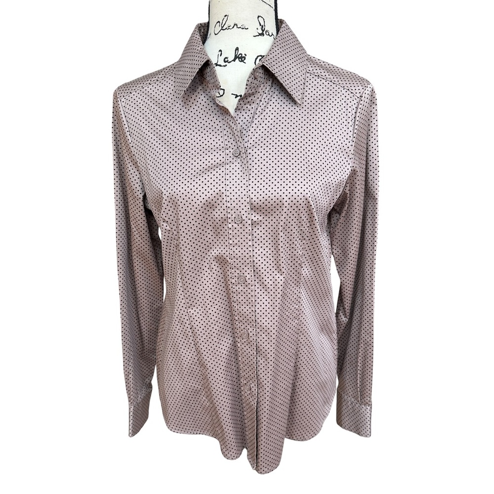 New York & Company Mauve & Black Polka Dot Button-Down Shirt Size M